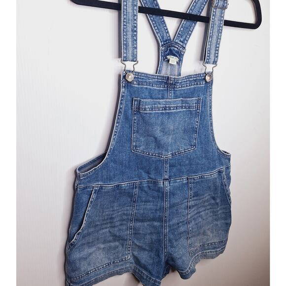 Aerie Werk & Play Denim Shortalls Embroidered Floral S Bib Overall Shorts Boho - Picture 10 of 11